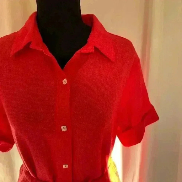 Coldwater creek women's red crepe shirt and skirt set small lightly checkered - Picture 5 of 8